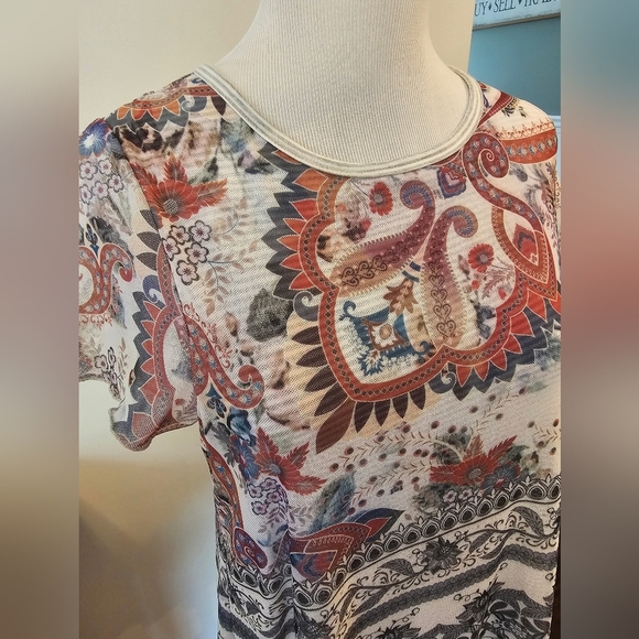 Sundance Size Small Creative Type Floral Mesh Overlay Stripe Top Stretchy Boho - Picture 3 of 12
